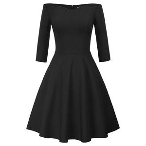 Grace Karin Womens Black Retro Off Shoulder Pleated Swing Cocktail Dress Size L